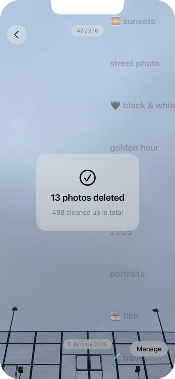 Culla — clean-up confirmation: 13 photos deleted, 498 cleaned up in total